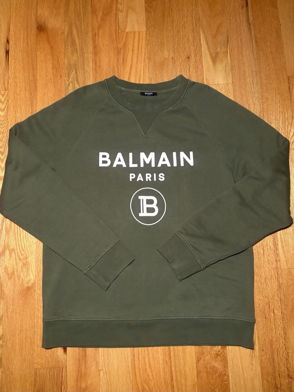 Balmain Green White Felt B Logo Runway Sweatshirt, Like New 🔥